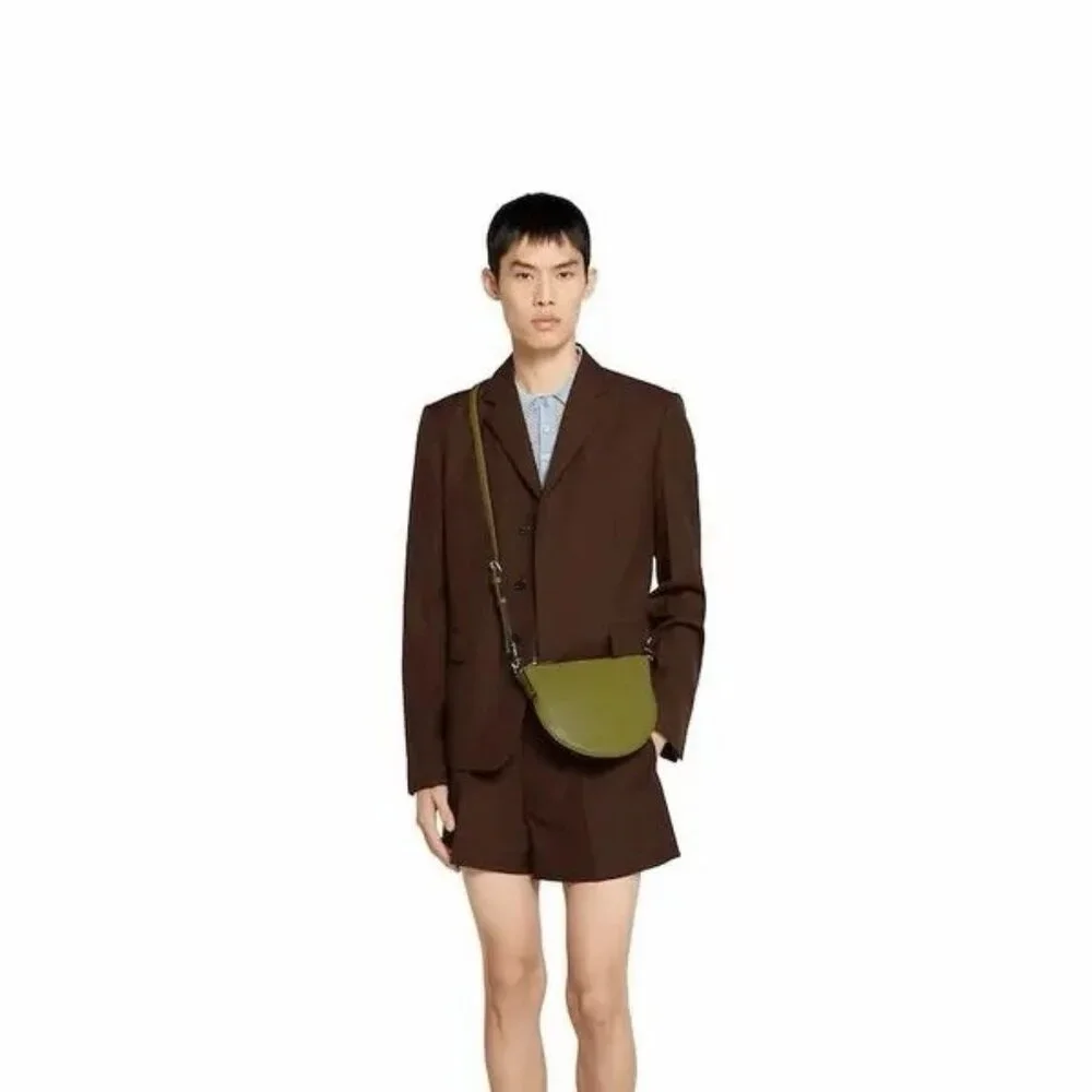 NEW GUCCI B Small $1560 Olive Green Grained Leather Crossbody Bag